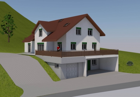 Neubau Umbau Architektur Ronner Bauleitung Planung Kaltbrunn Landwirtschaft alt Haus typisch Schweiz Visualisierung 3D Perspektive Computeranimiert Animierung